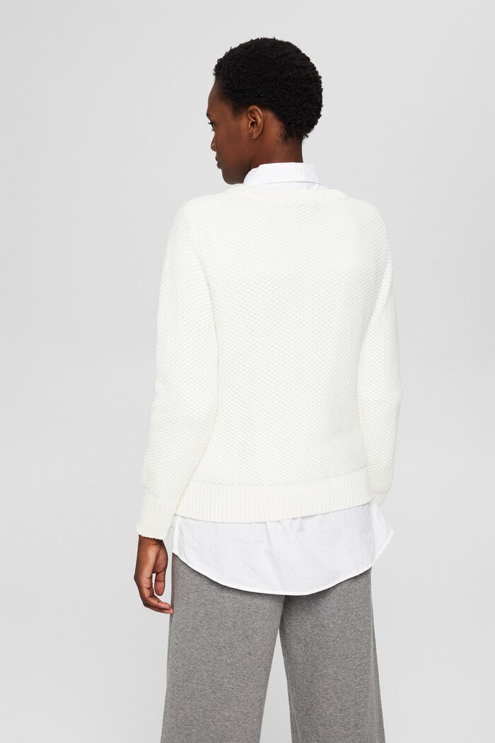 Textured knit jumper, blended cotton, OFF WHITE, detail image number 3