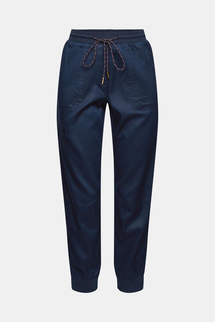 Containing TENCEL™: trousers in a tracksuit bottom style, NAVY, overview