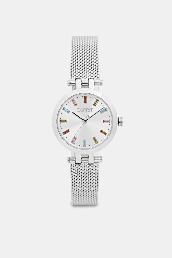 Stainless steel watch with colourful stones