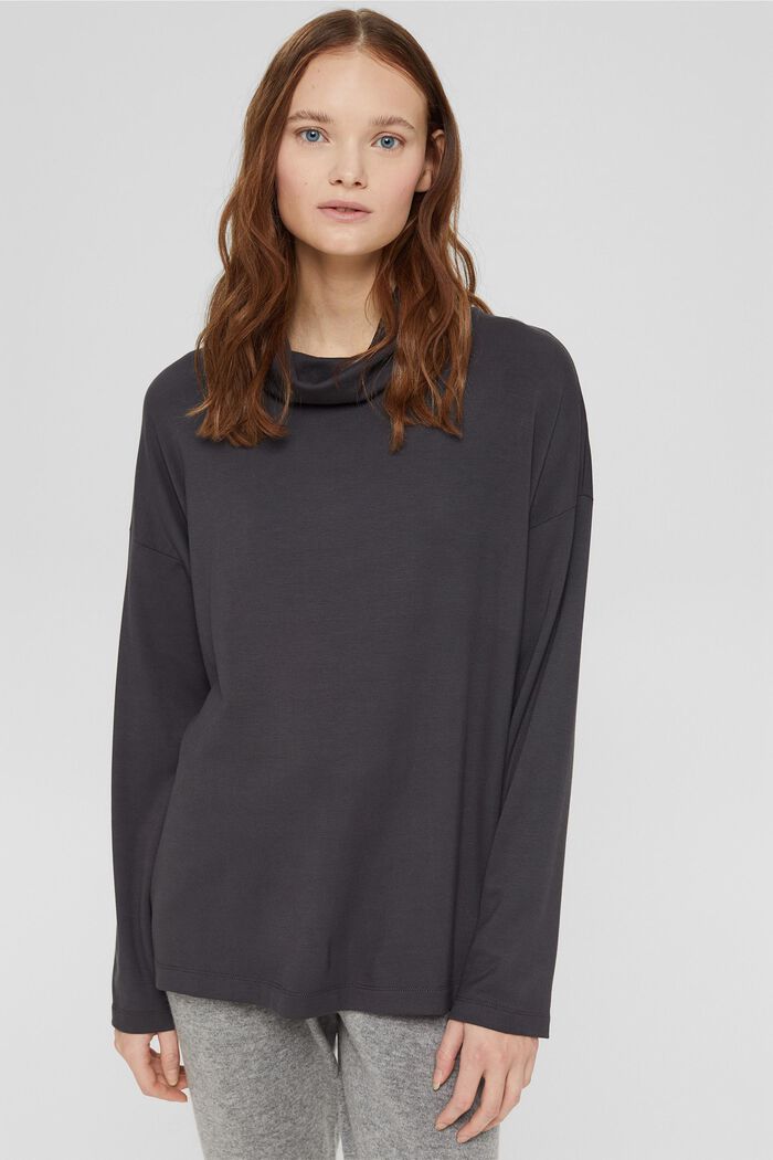 TENCEL™: Jersey top with a polo neck, ANTHRACITE, detail image number 0