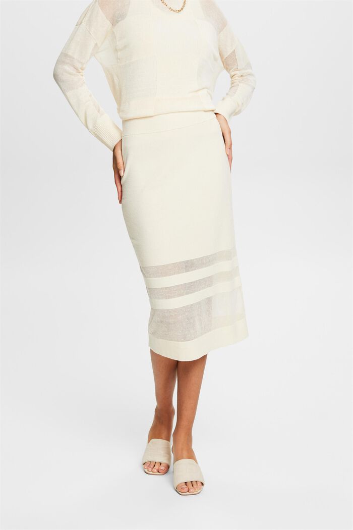 Linen-Blend Midi Skirt, CREAM BEIGE, detail image number 0