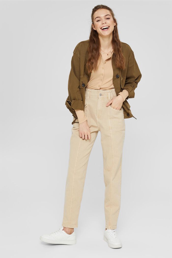 Trousers with a paperbag waistband, organic cotton, BEIGE, detail image number 1