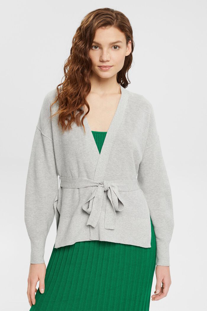 Knitted cardigan with tie belt, LIGHT GREY, detail image number 1