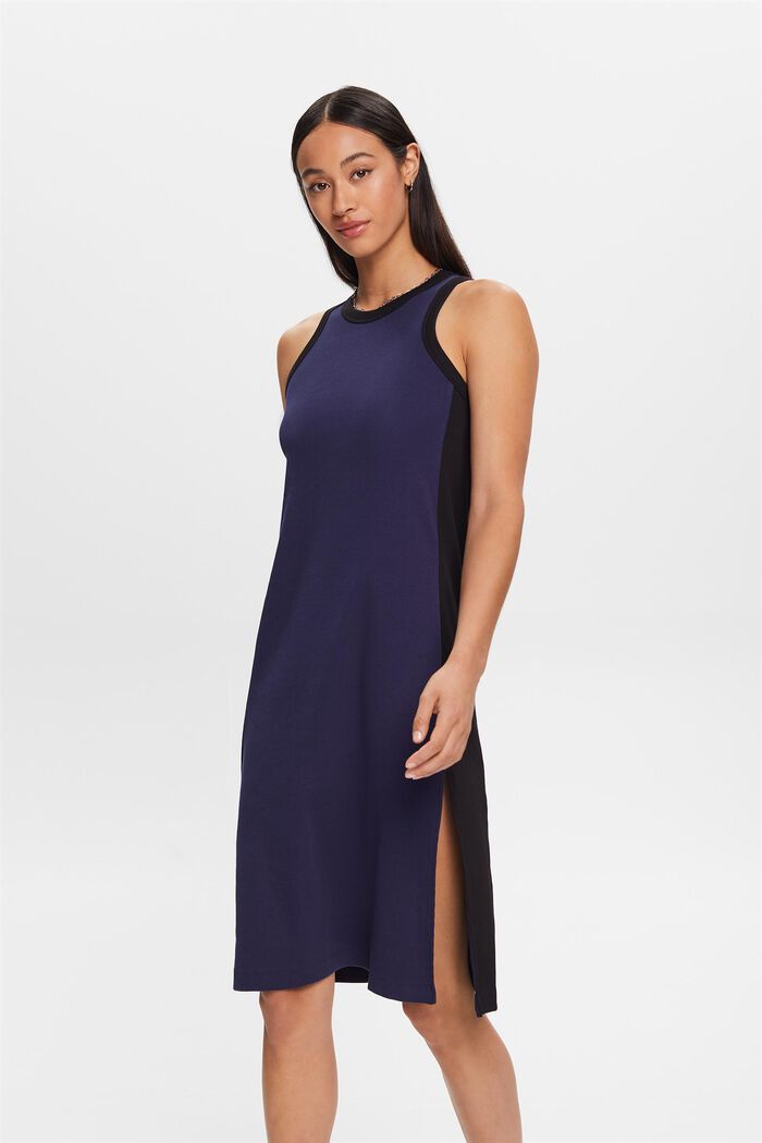 Ribbed jersey midi dress, stretch cotton, INK, detail image number 0
