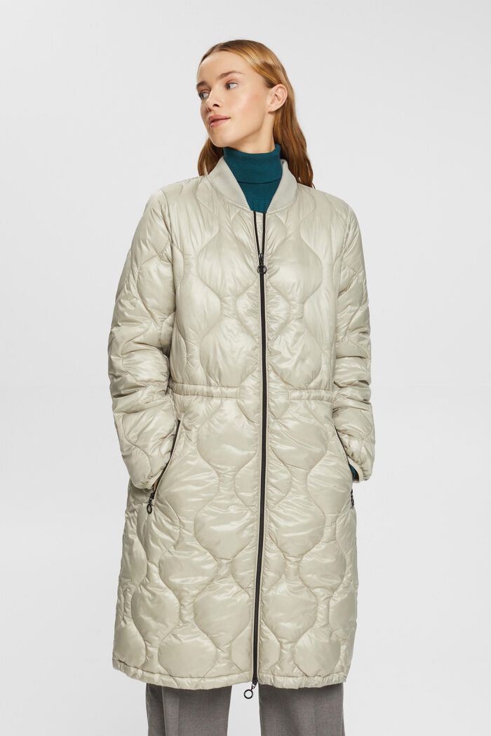 Quilted coat with rib knit collar, DUSTY GREEN, detail image number 0