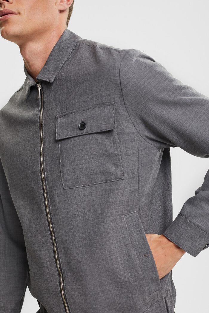 Made of wool: bomber jacket with a zip, DARK GREY, detail image number 0