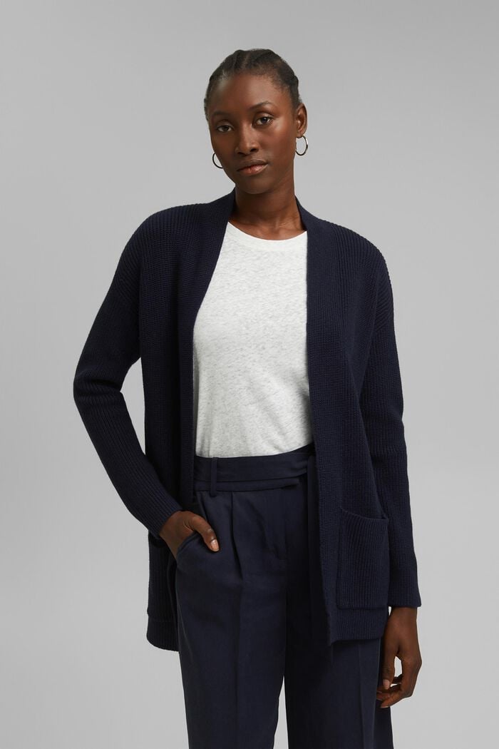 Open-fronted cardigan with wool and cashmere, NAVY, detail image number 0