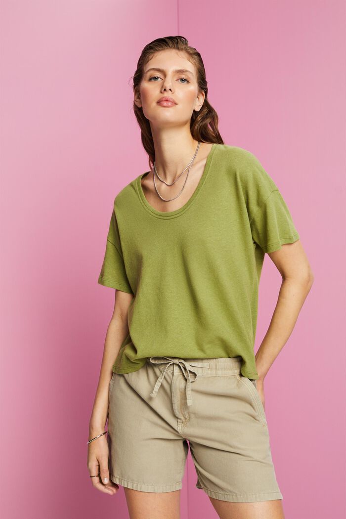 Cotton-linen blended t-shirt, PISTACHIO GREEN, detail image number 0