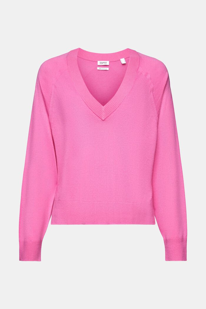 Cashmere V-Neck Sweater, PINK FUCHSIA, detail image number 5