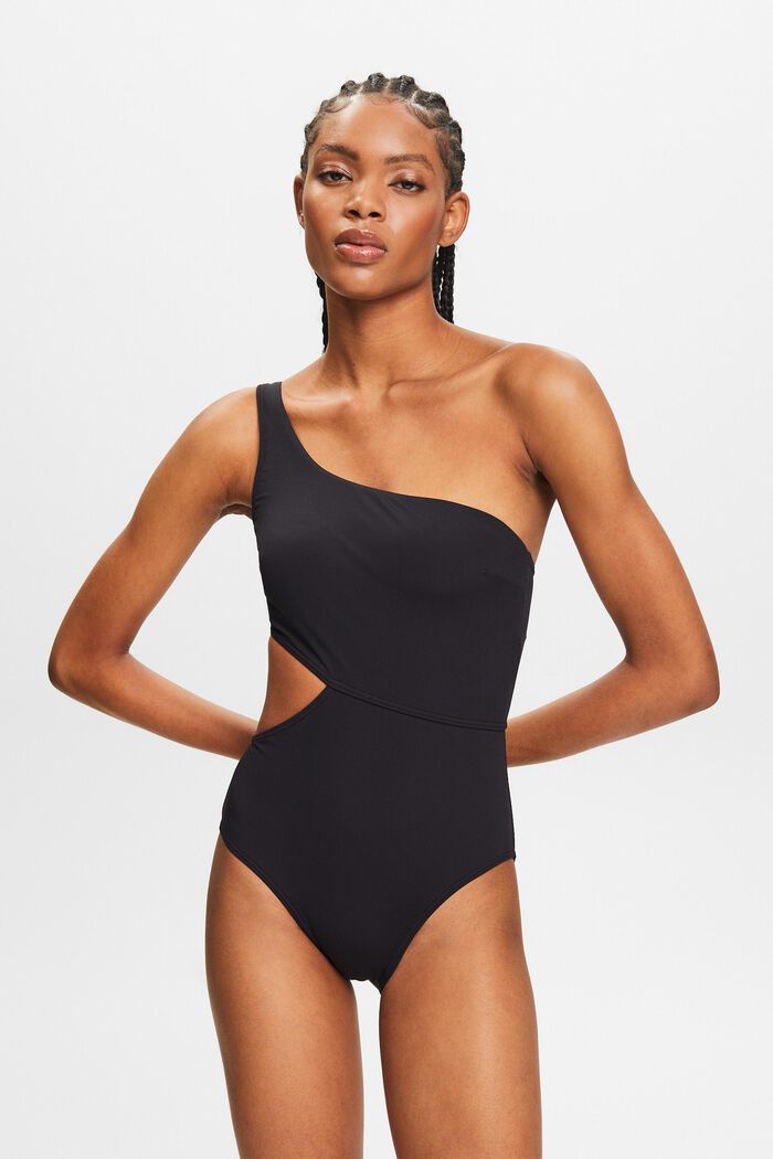 One-Shoulder Cutout Swimsuit, BLACK, detail image number 0
