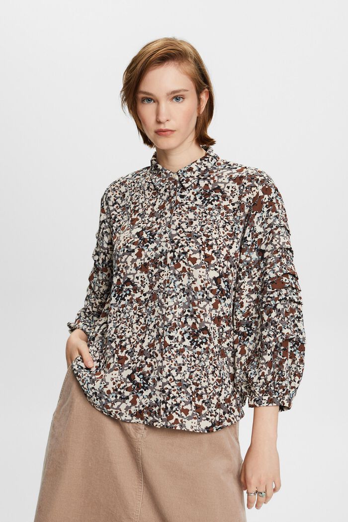 Recycled: patterned blouse, BROWN, detail image number 0