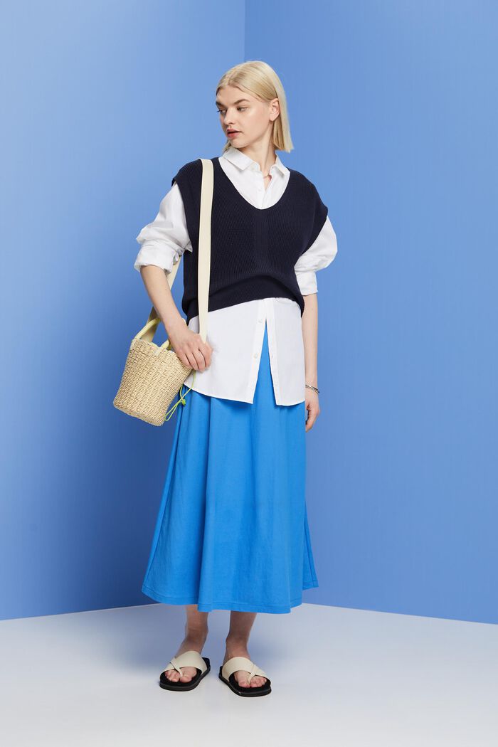 Midi skirt with an elasticated waistband, BRIGHT BLUE, detail image number 1