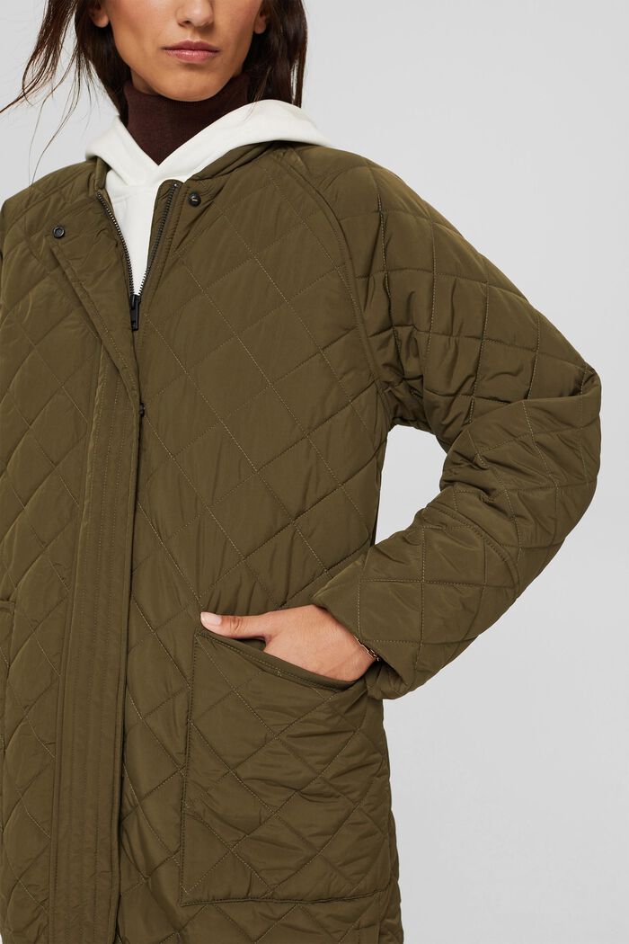 Recycled: diamond pattern quilted coat, DARK KHAKI, detail image number 2