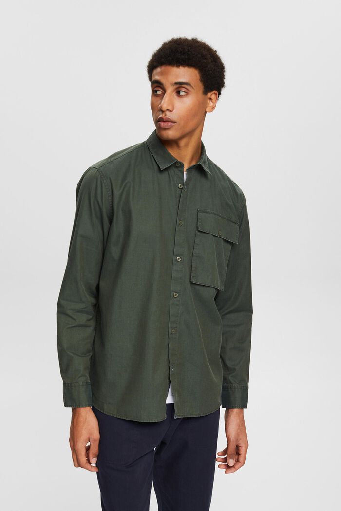 Cotton shirt with a breast pocket, KHAKI GREEN, detail image number 0