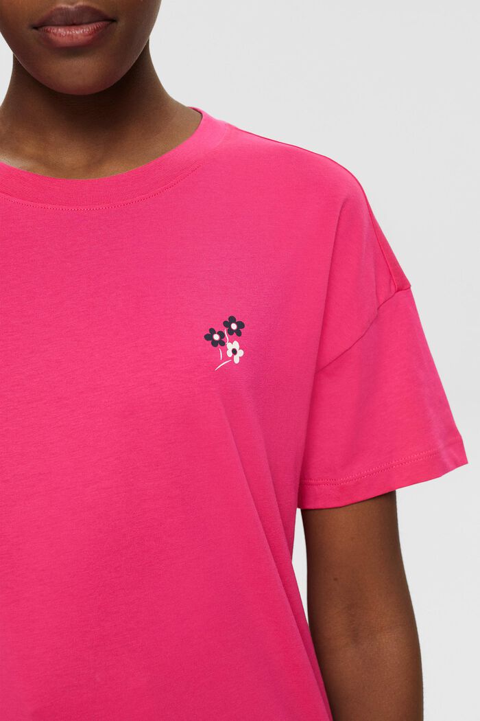T-shirt with floral chest print, PINK FUCHSIA, detail image number 2