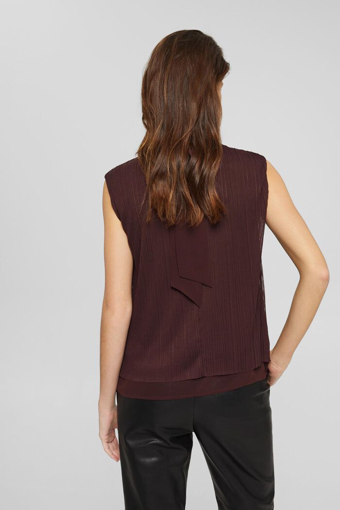 Pleated chiffon top with neck ties, BORDEAUX RED, detail image number 3