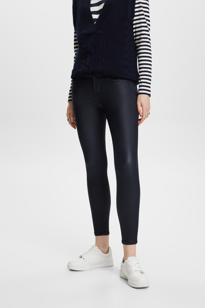 Mid-Rise Skinny Leg Coated Trousers, NAVY, detail image number 0