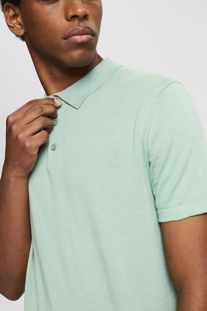 Containing TENCEL™: polo shirt in a knit look, LIGHT GREEN, detail image number 2