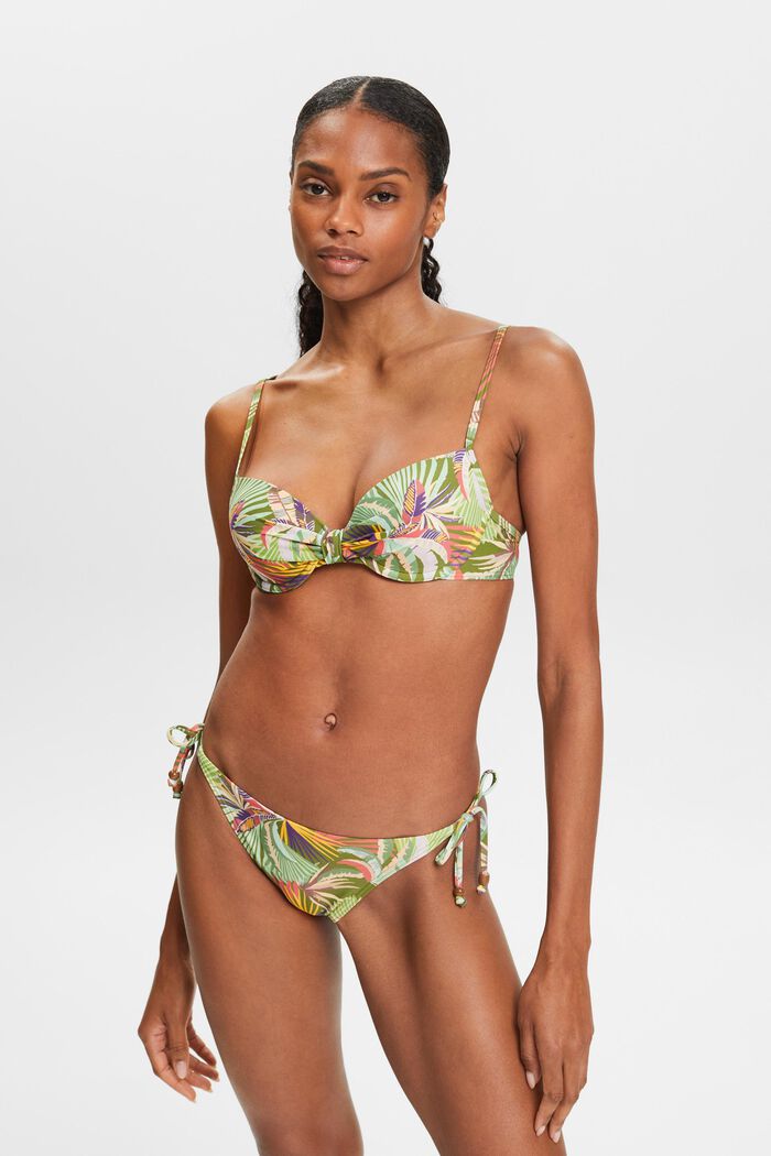Printed Padded Underwire Bikini Top, DARK GREEN, detail image number 0