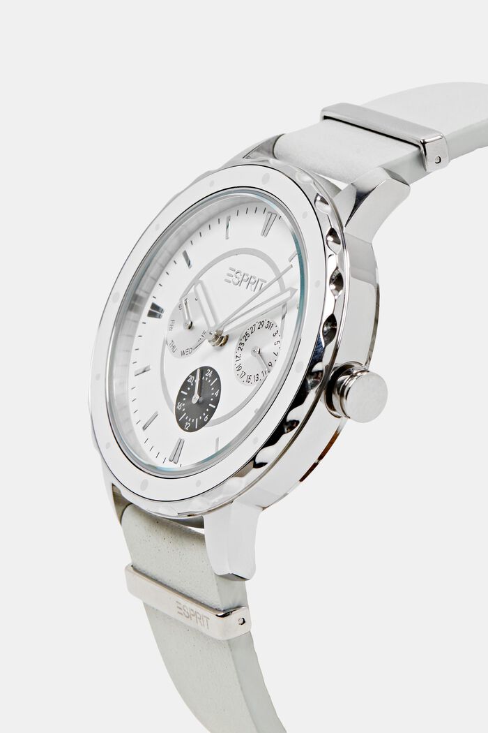 Multi-function watch with leather strap, SILVER, detail image number 1