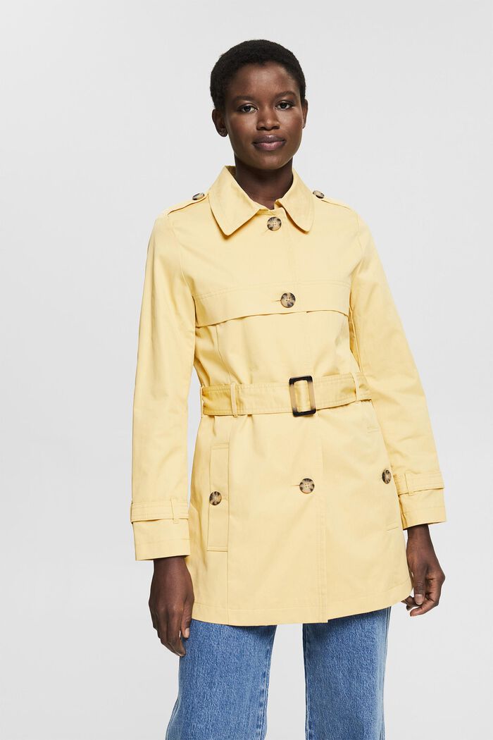Short cotton trench coat, DUSTY YELLOW, detail image number 0
