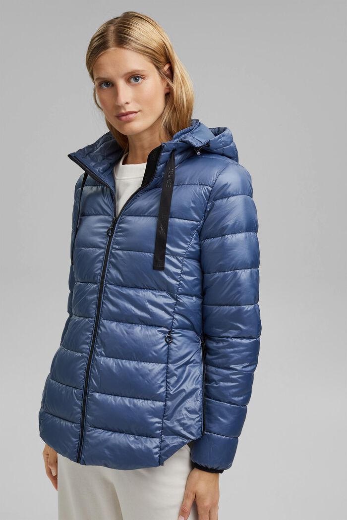 Quilted jacket with a detachable hood, made of recycled material, GREY BLUE, detail image number 0