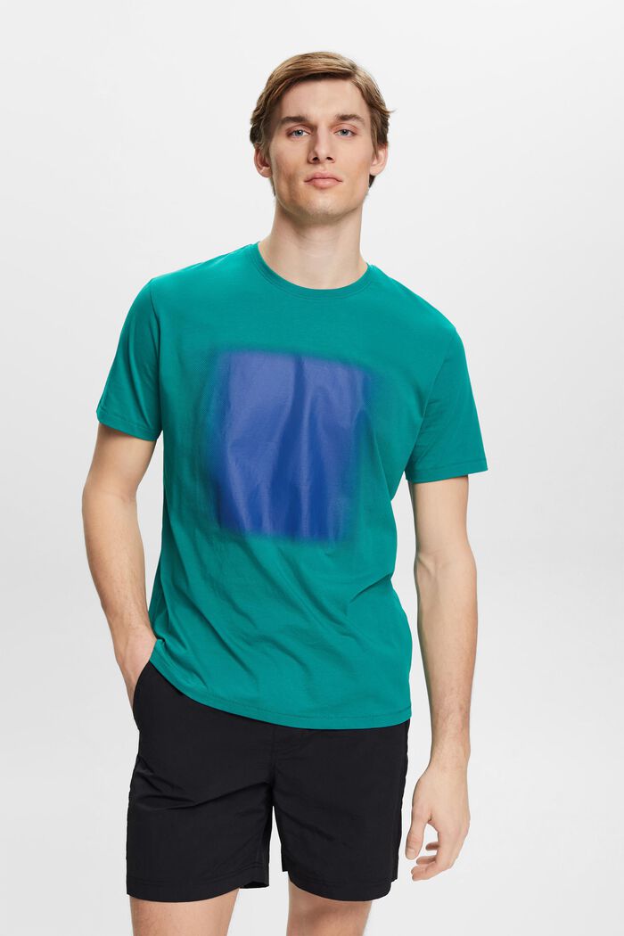 Cotton t-shirt with print, EMERALD GREEN, detail image number 0