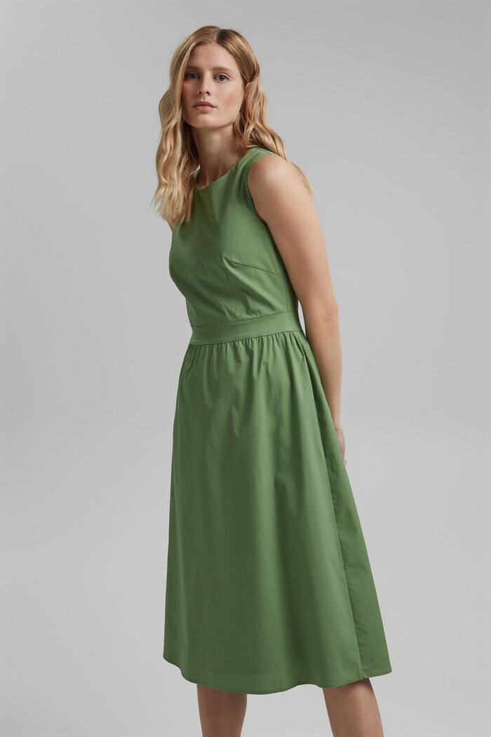 Poplin midi dress made of organic cotton, LEAF GREEN, detail image number 0