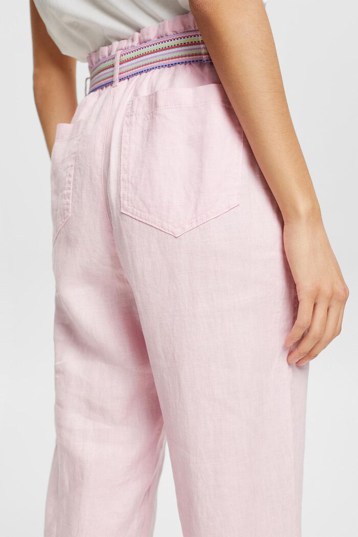 Made of linen: trousers with a colourful belt, LIGHT PINK, detail image number 5