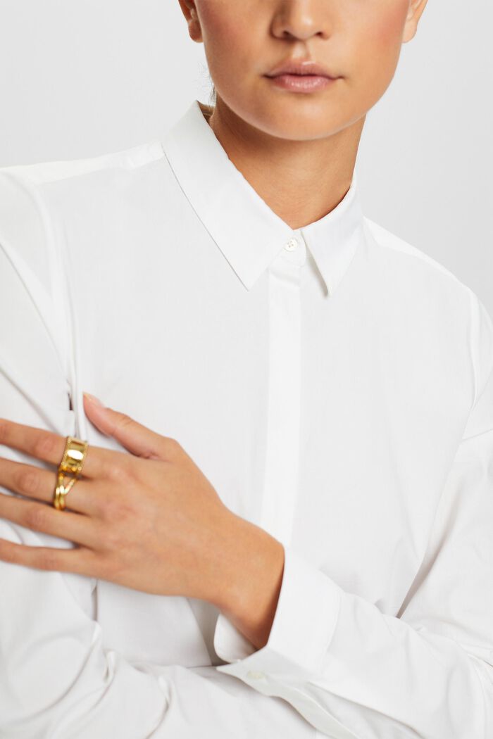 Long-Sleeve Poplin Shirt, WHITE, detail image number 1