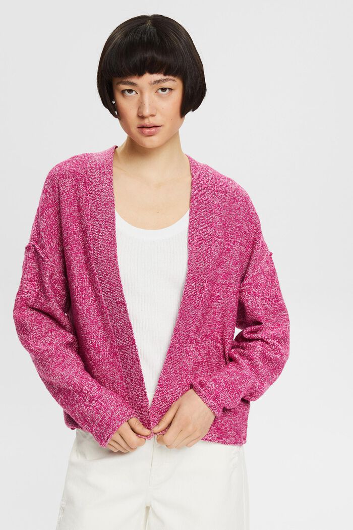Open-fronted cardigan containing linen, PINK FUCHSIA, detail image number 0