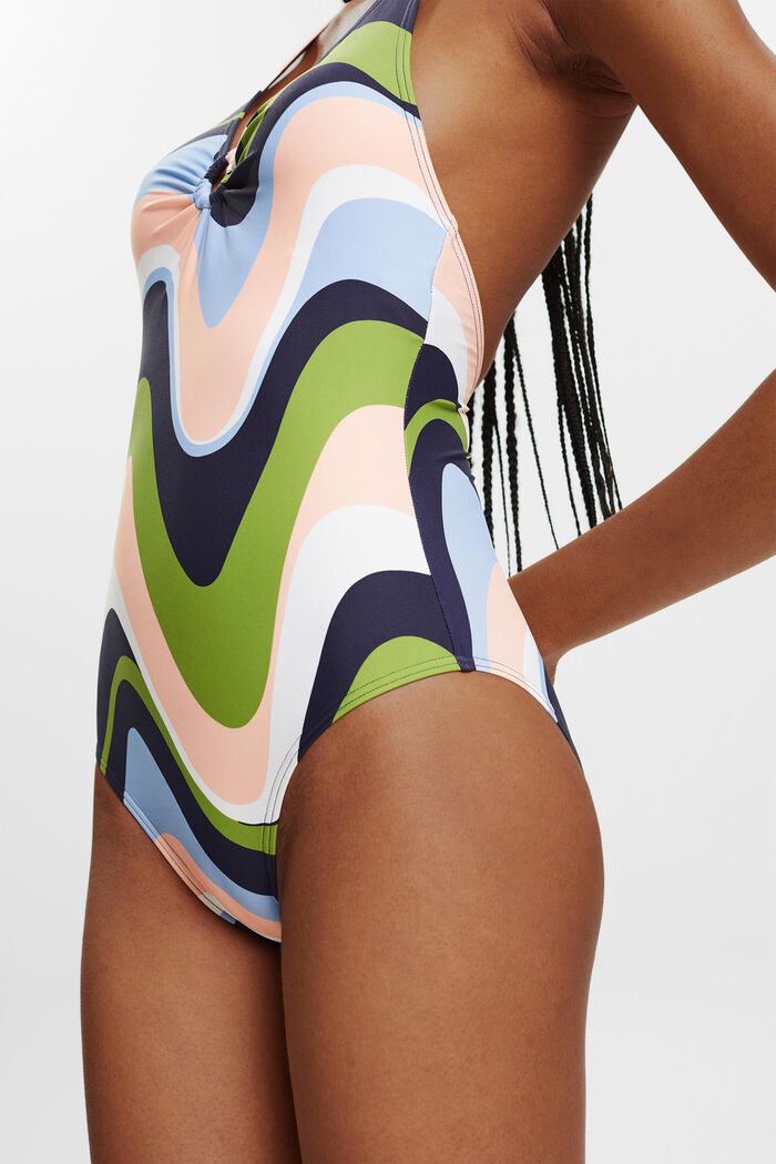 Printed Halter One-Piece Swimsuit, NAVY COLORWAY, detail image number 2