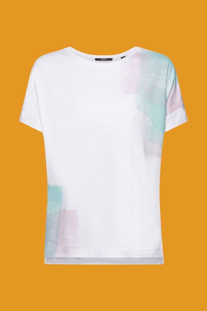 Viscose & linen blend t-shirt with print on chest, WHITE, detail image number 7