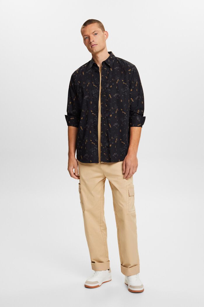 Patterned Cotton Shirt, BLACK, detail image number 0
