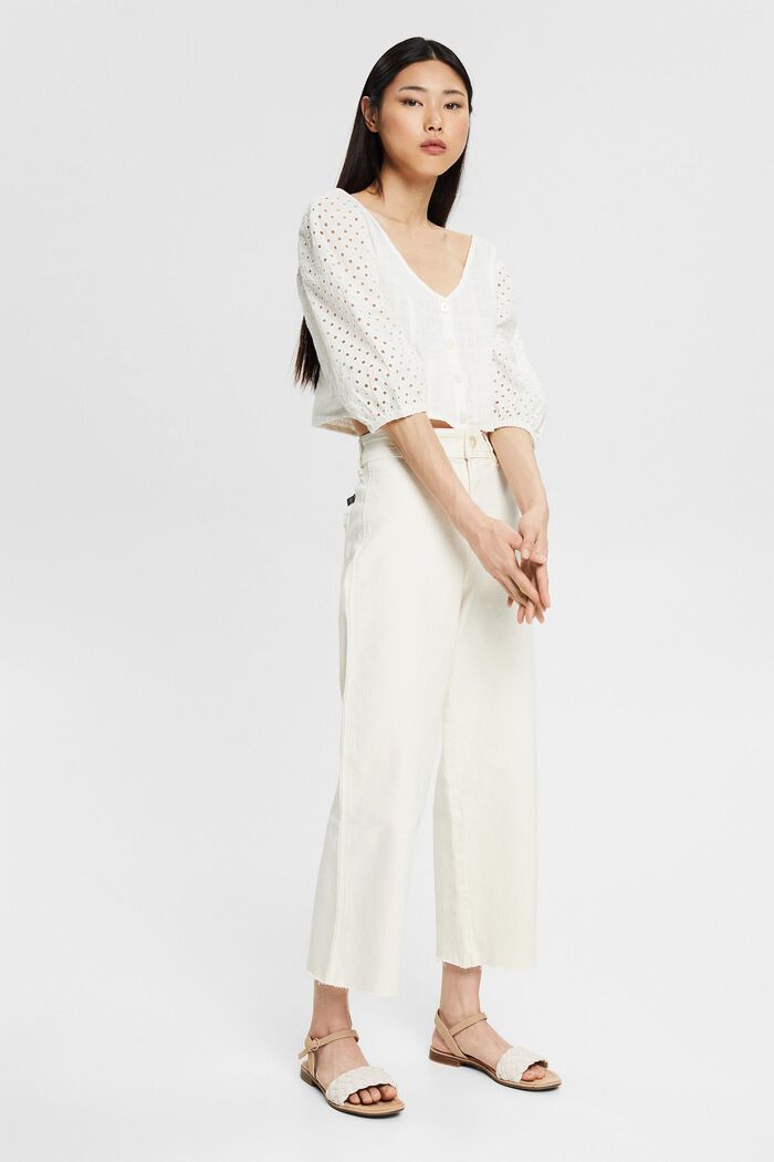 Cropped wide-leg trousers, OFF WHITE, detail image number 1