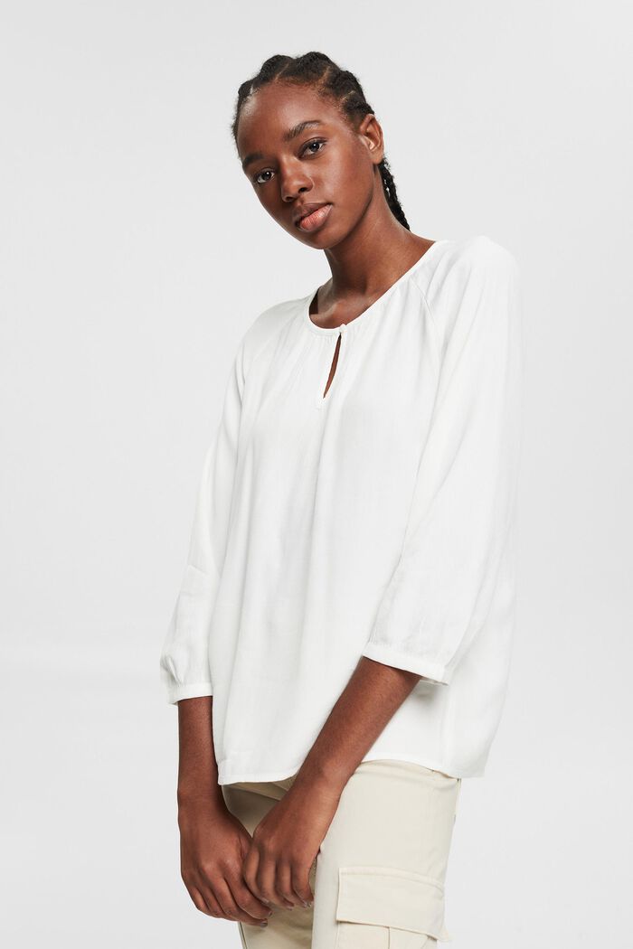 Flowy blouse with 3/4 sleeves, OFF WHITE, detail image number 0