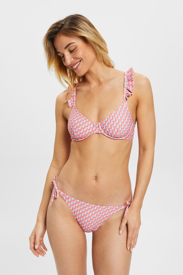 Underwired bikini top with geometric pattern, PINK FUCHSIA, detail image number 0