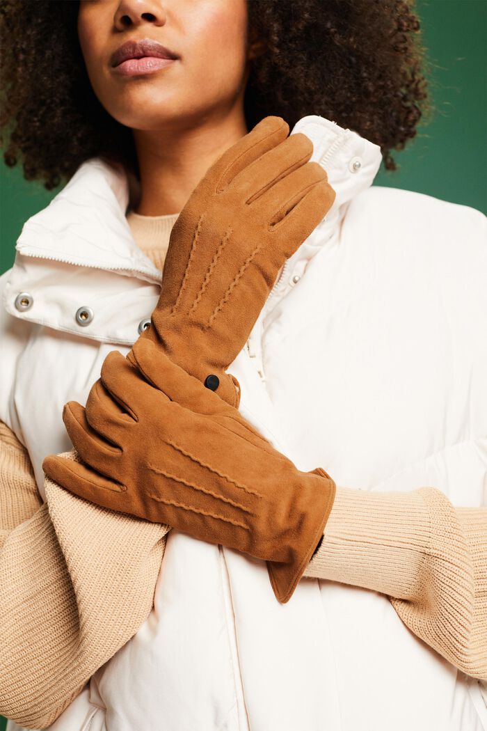 Suede Touchscreen Gloves, CARAMEL, detail image number 2