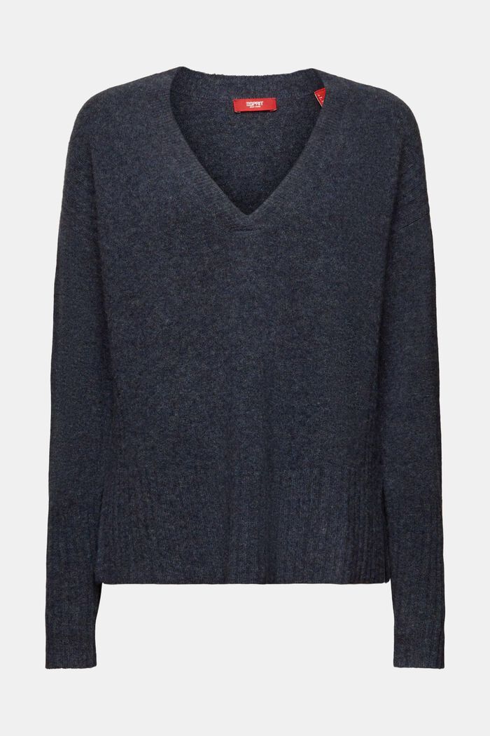 Wool Blend V-Neck Sweater, NAVY, detail image number 6