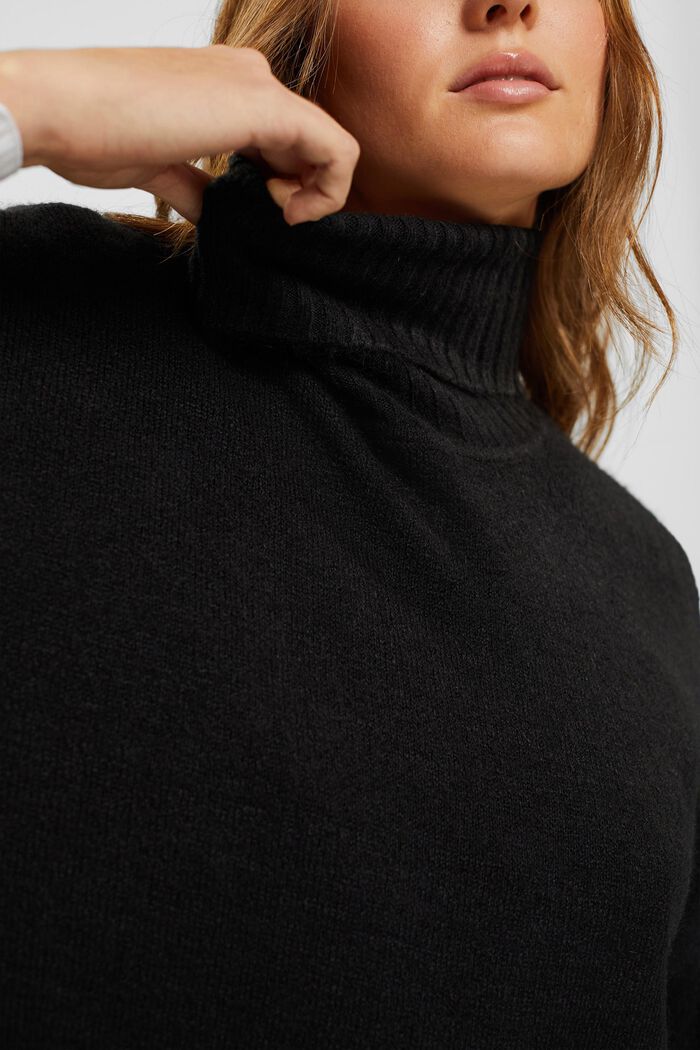 Knitted roll neck sweater, BLACK, detail image number 2