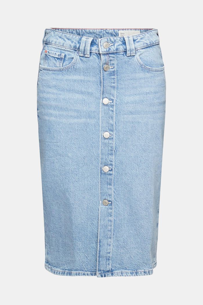 Denim skirt with a button placket, BLUE MEDIUM WASHED, overview
