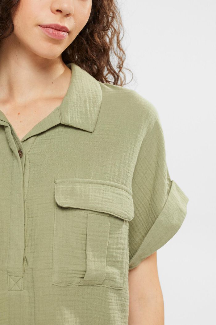 Blouse with a crinkle finish, LIGHT KHAKI, detail image number 3