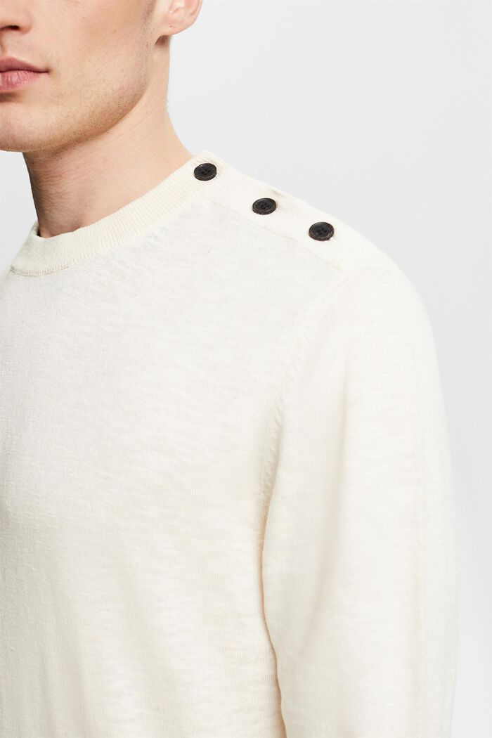 Cotton-Linen Crewneck Sweater, CREAM BEIGE, detail image number 3