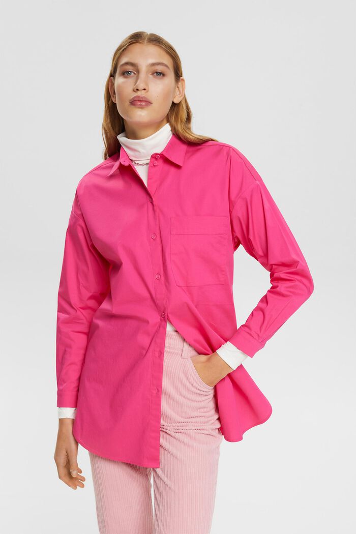 Cotton blouse with a pocket, PINK FUCHSIA, detail image number 0