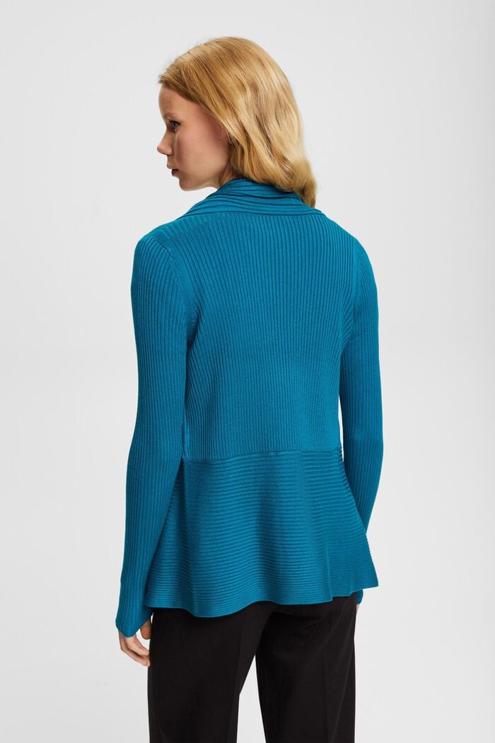 Recycled: ribbed cardigan with handkerchief hem, TEAL BLUE, detail image number 3