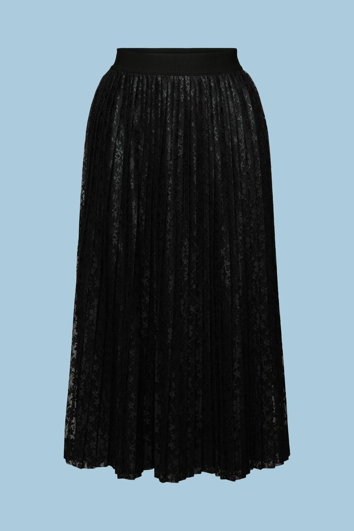 Pleated Lace Midi Skirt, BLACK, detail image number 5