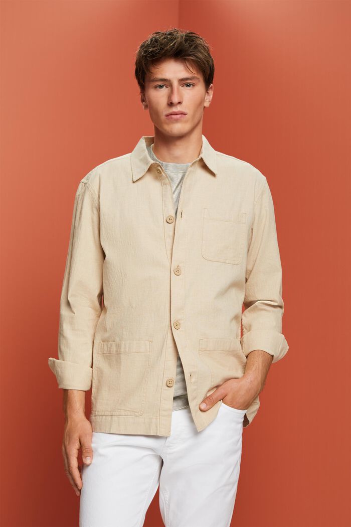Herringbone shirt, linen blend, SAND, detail image number 0