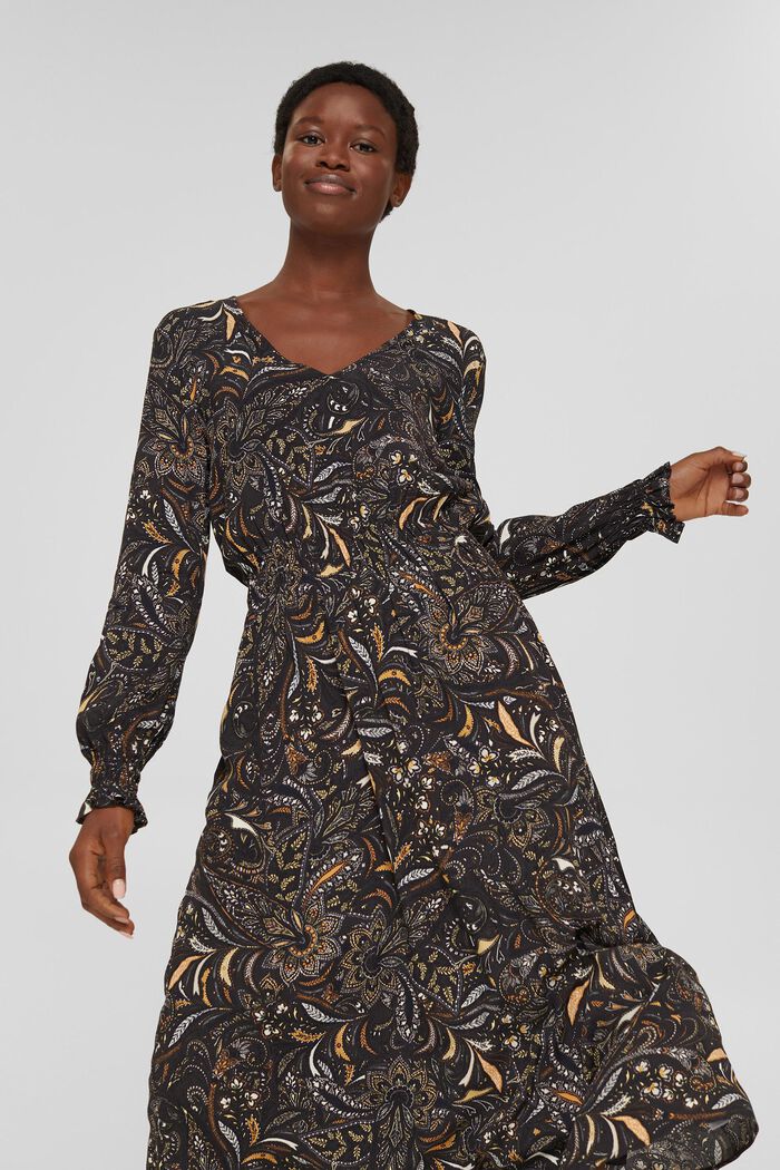Floral midi dress with a smocked waist, BROWN, detail image number 0