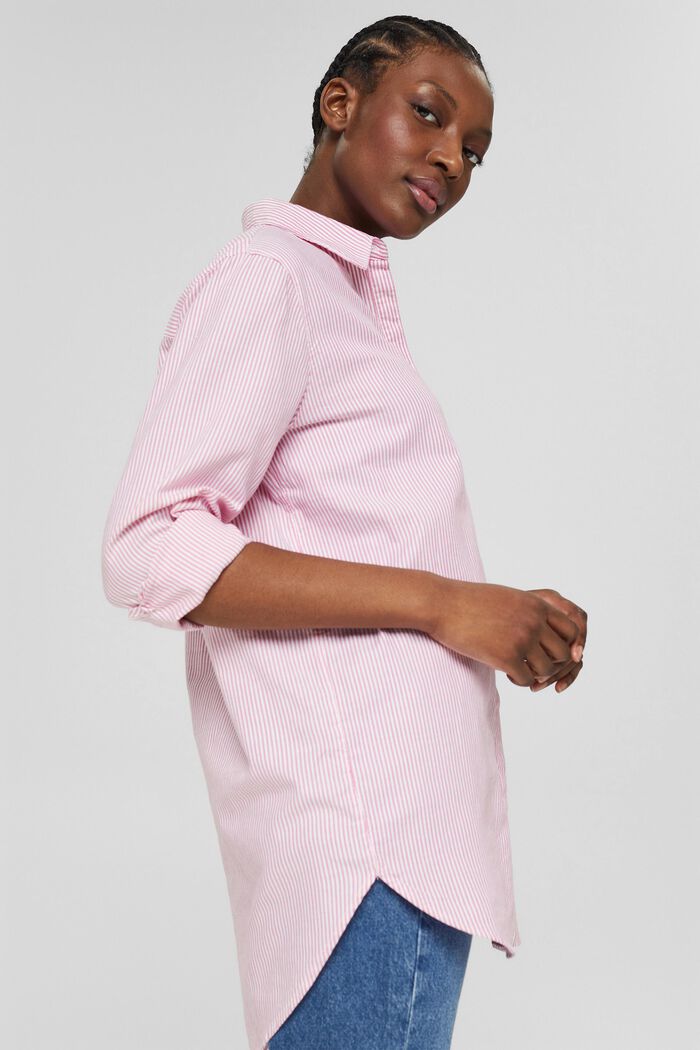 Striped shirt blouse in organic cotton, PINK FUCHSIA, detail image number 5