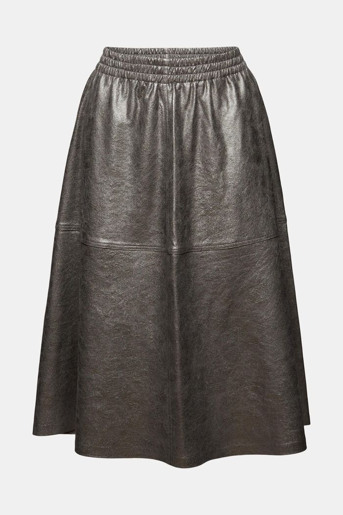 Metallic faux leather midi skirt, GUNMETAL, detail image number 8